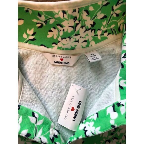 Draper James Lands' End Women's Serious Sweats Snap Neck Pullover Pale Green - Picture 3 of 5